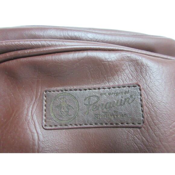 Penguin by Munsingwear Toiletries Travel Bag in Faux Leather Brown Side Handle - Picture 2 of 6